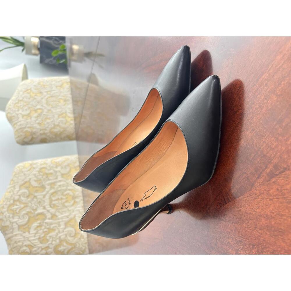 Tanya Heath Paris Black Leather Pumps Interchangeable Heel Sz 37 Made In France